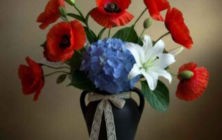 Memorial Day Red Poppies and Blue Hydrangea