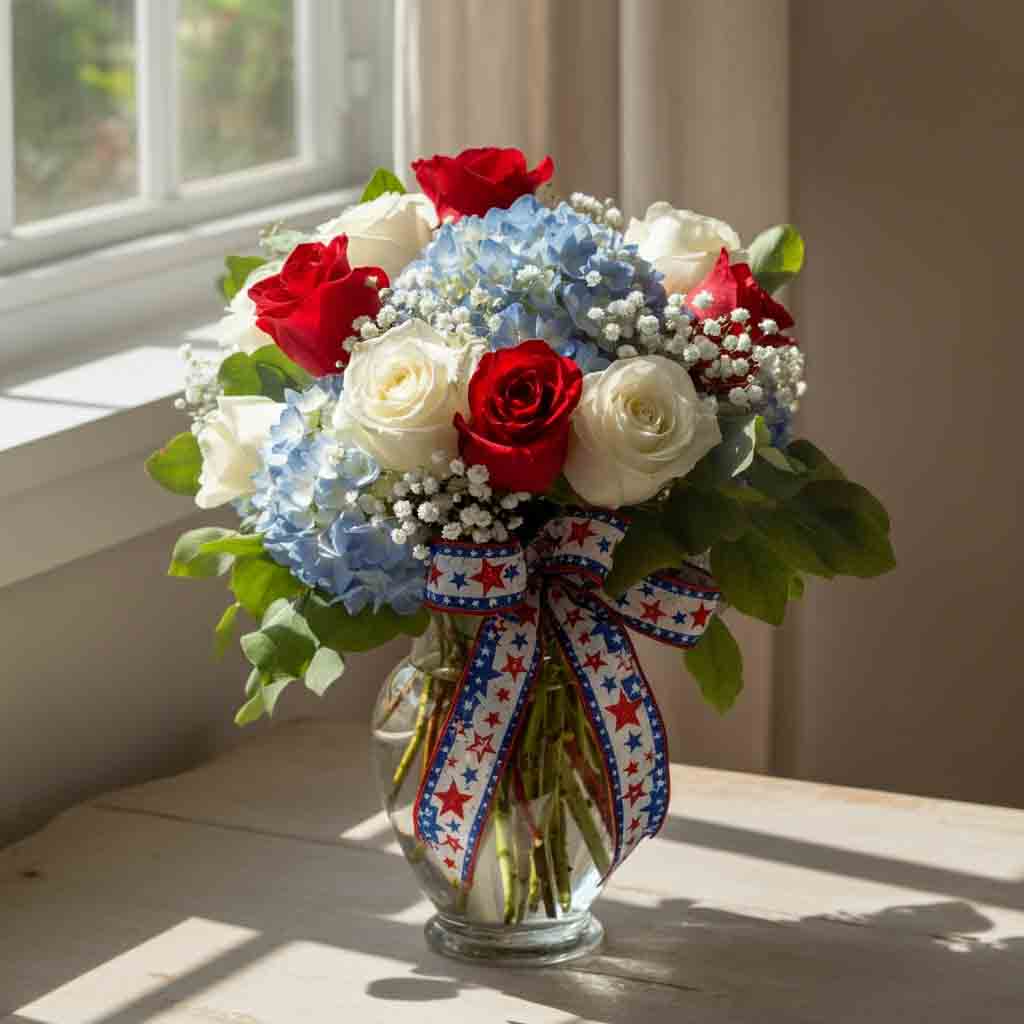 Red and White Roses Fourth of July Flowers