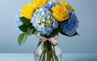Roses and Hydrangea in a glass vase