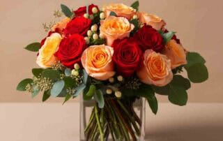 Appreciation flowers peach red roses greenery