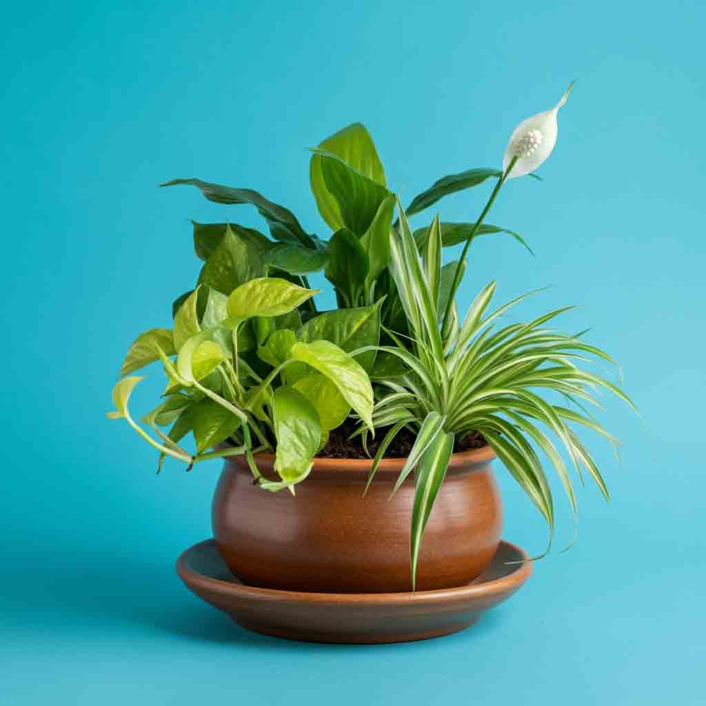 Plant Dish with Snake., Pothos and Peace Lily